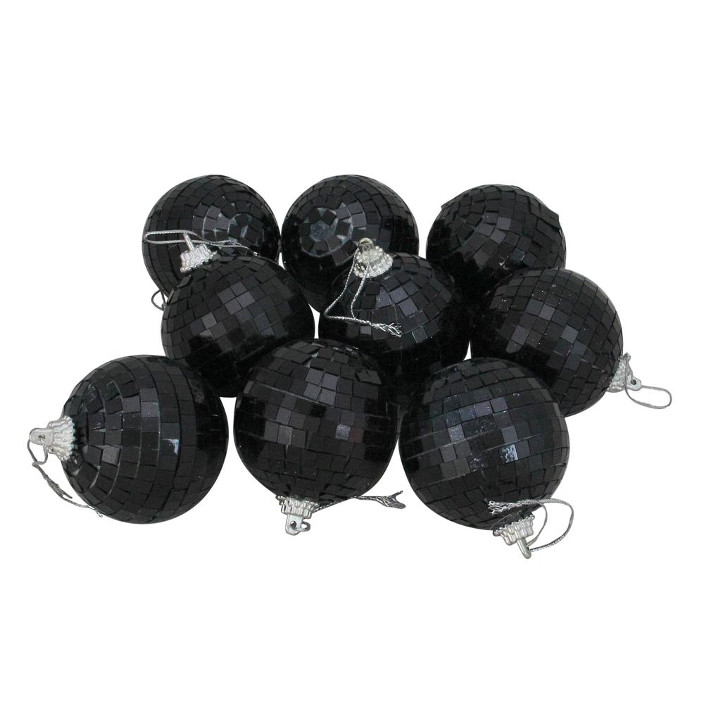9ct Jet Black Mirrored Glass Disco Christmas Ball Ornaments 2.5" (60mm). Picture 1