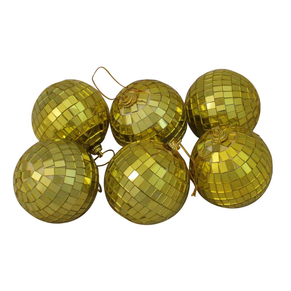 6ct Gold Mirrored Glass Disco Ball Christmas Ornaments 2.75" (70mm). Picture 1