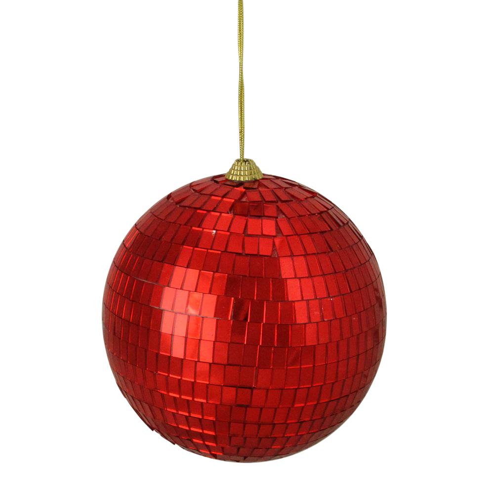 Red Disco Shatterproof Mirrored Christmas Ball Ornament 5.5" (140mm). Picture 1