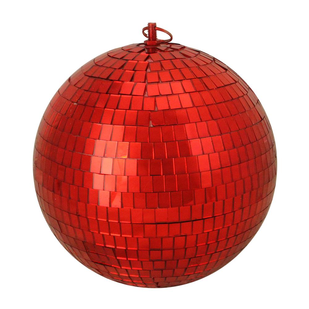 Shiny Red Hot Mirrored Disco Glass Christmas Ball Ornament 8" (200mm). Picture 1