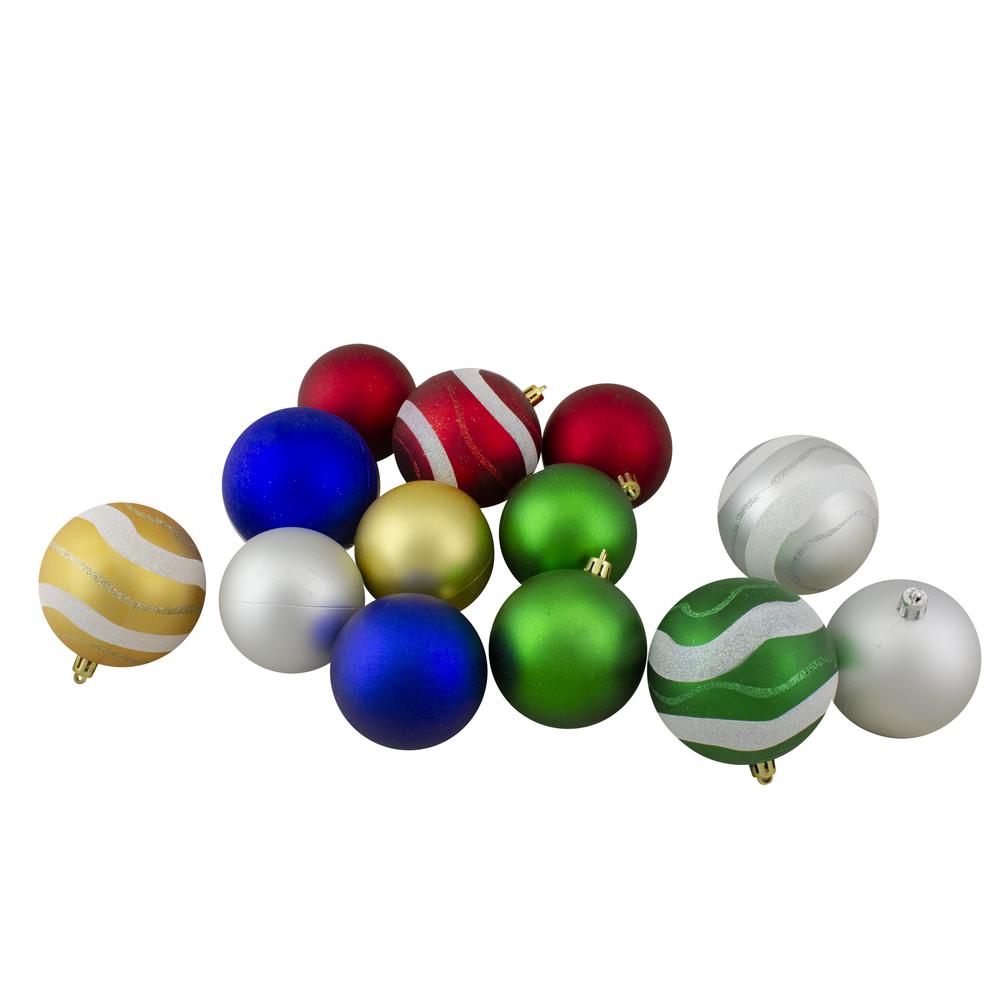 39ct Red and Blue Shatterproof 2-Finish Christmas Ball Ornaments 4" (100mm). The main picture.