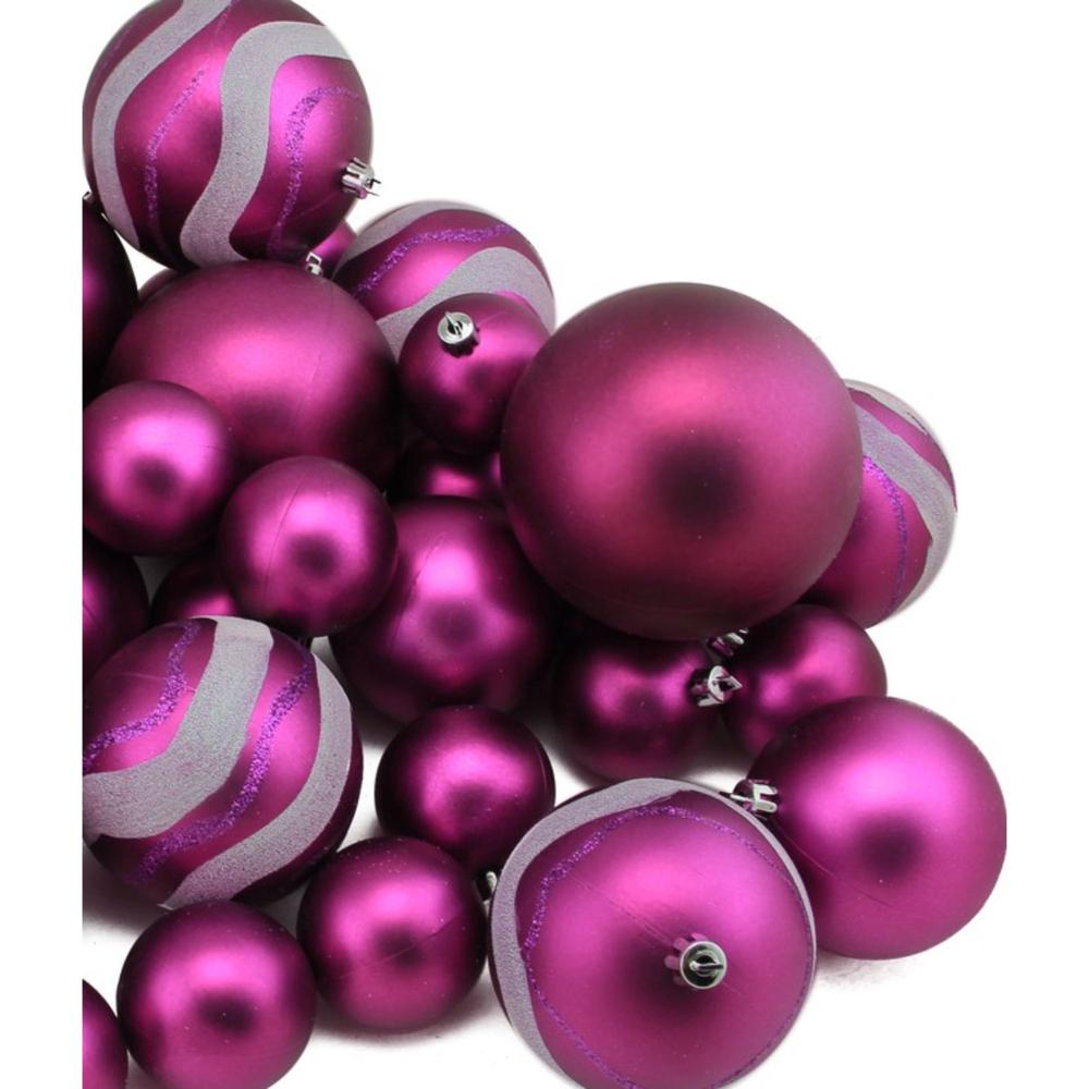 39ct Magenta Pink Shatterproof 2-Finish Christmas Ball Ornaments 4" (100mm). Picture 3