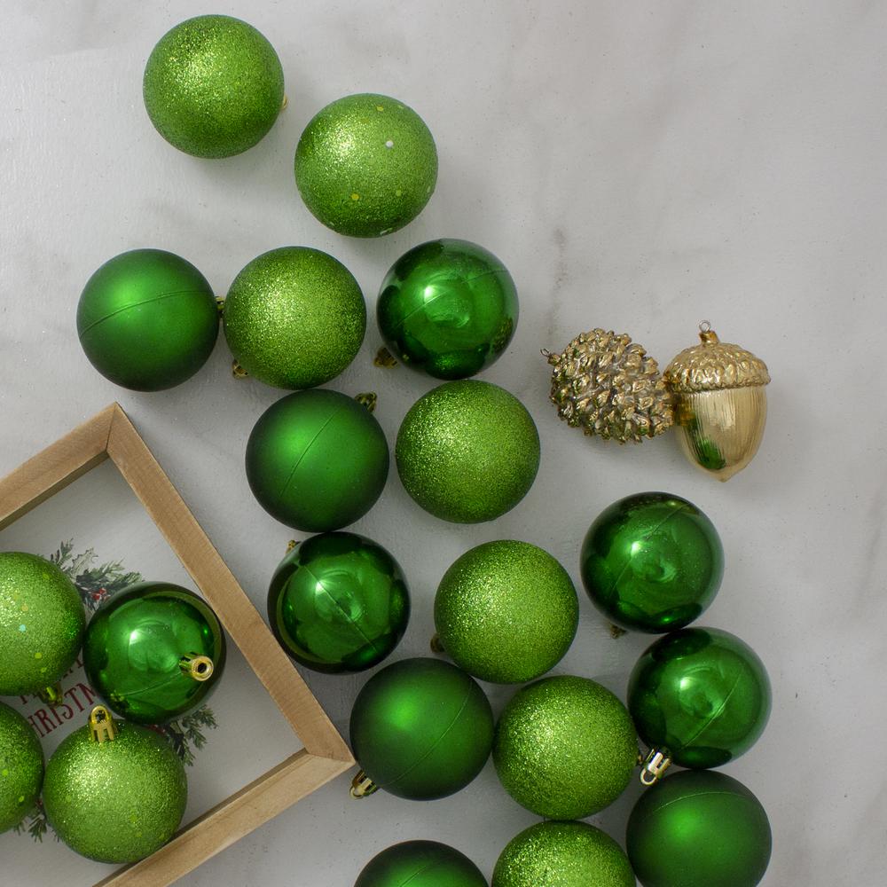 24ct Xmas Green Shatterproof 4-Finish Christmas Ball Ornaments 2.5" (60mm). Picture 2