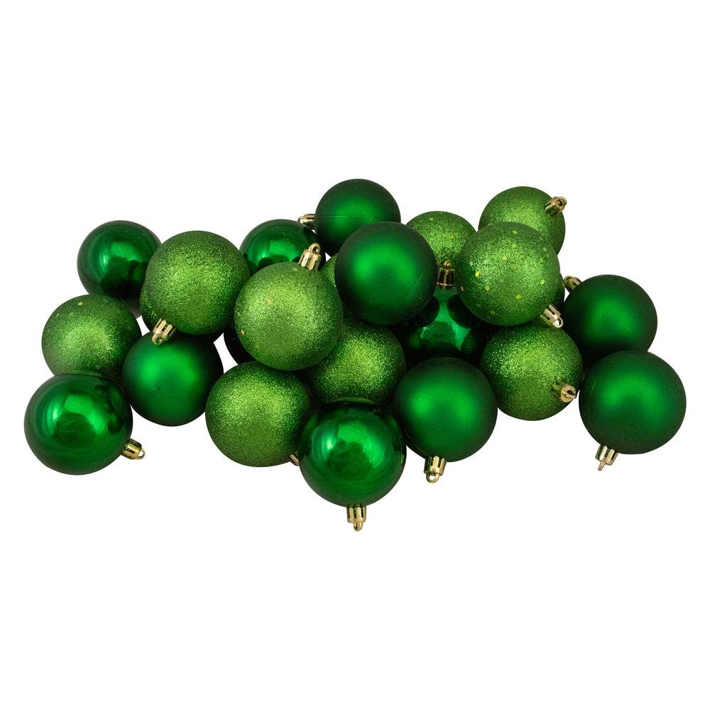 24ct Xmas Green Shatterproof 4-Finish Christmas Ball Ornaments 2.5" (60mm). Picture 1
