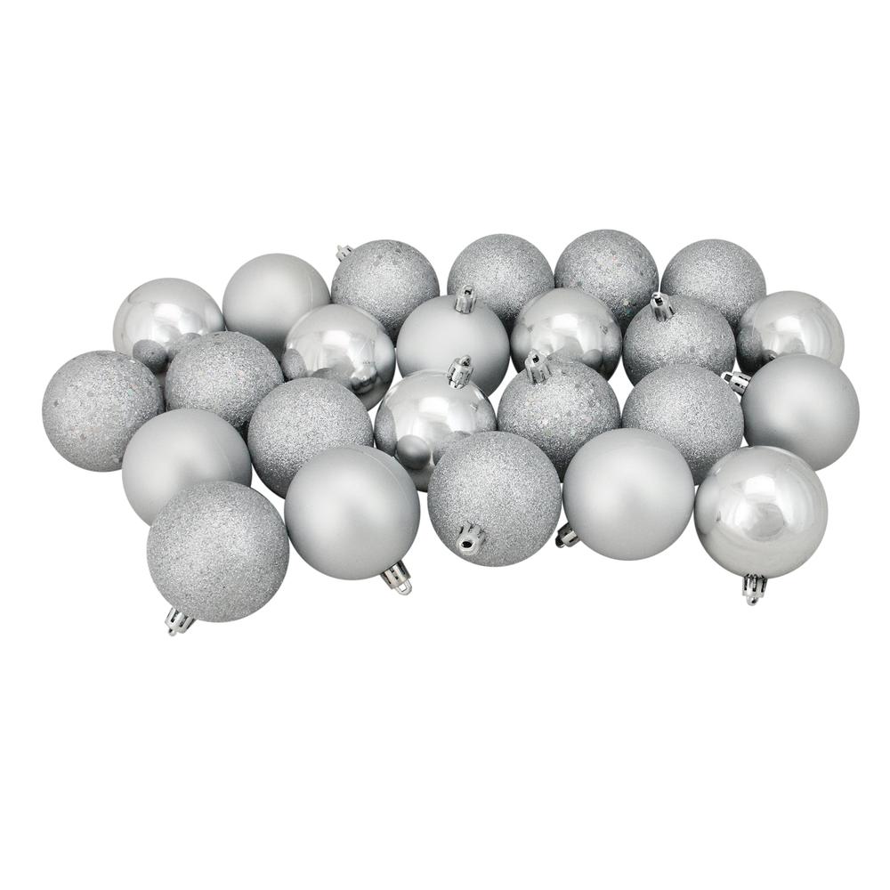 24ct Silver 4-Finish Shatterproof Christmas Ball Ornaments 2.5" (60mm). Picture 1