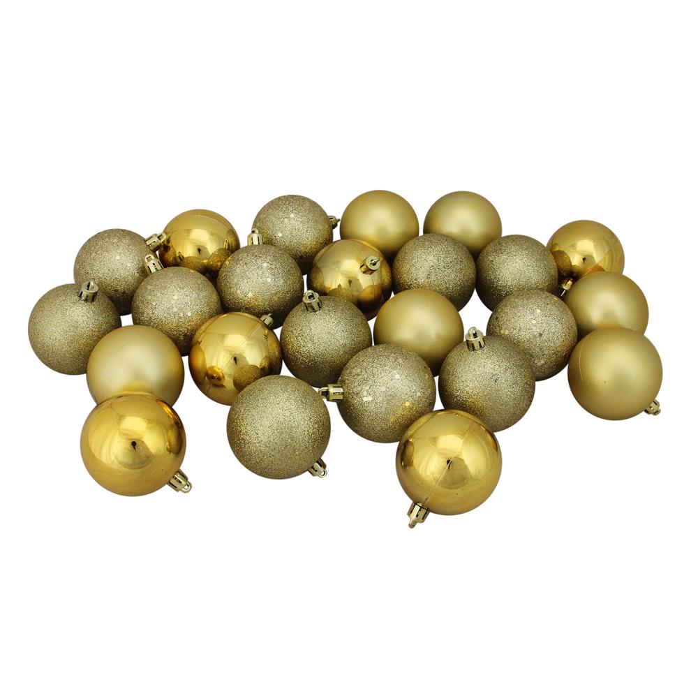24ct Vegas Gold Shatterproof 4-Finish Christmas Ball Ornaments 2.5" (60mm). Picture 1