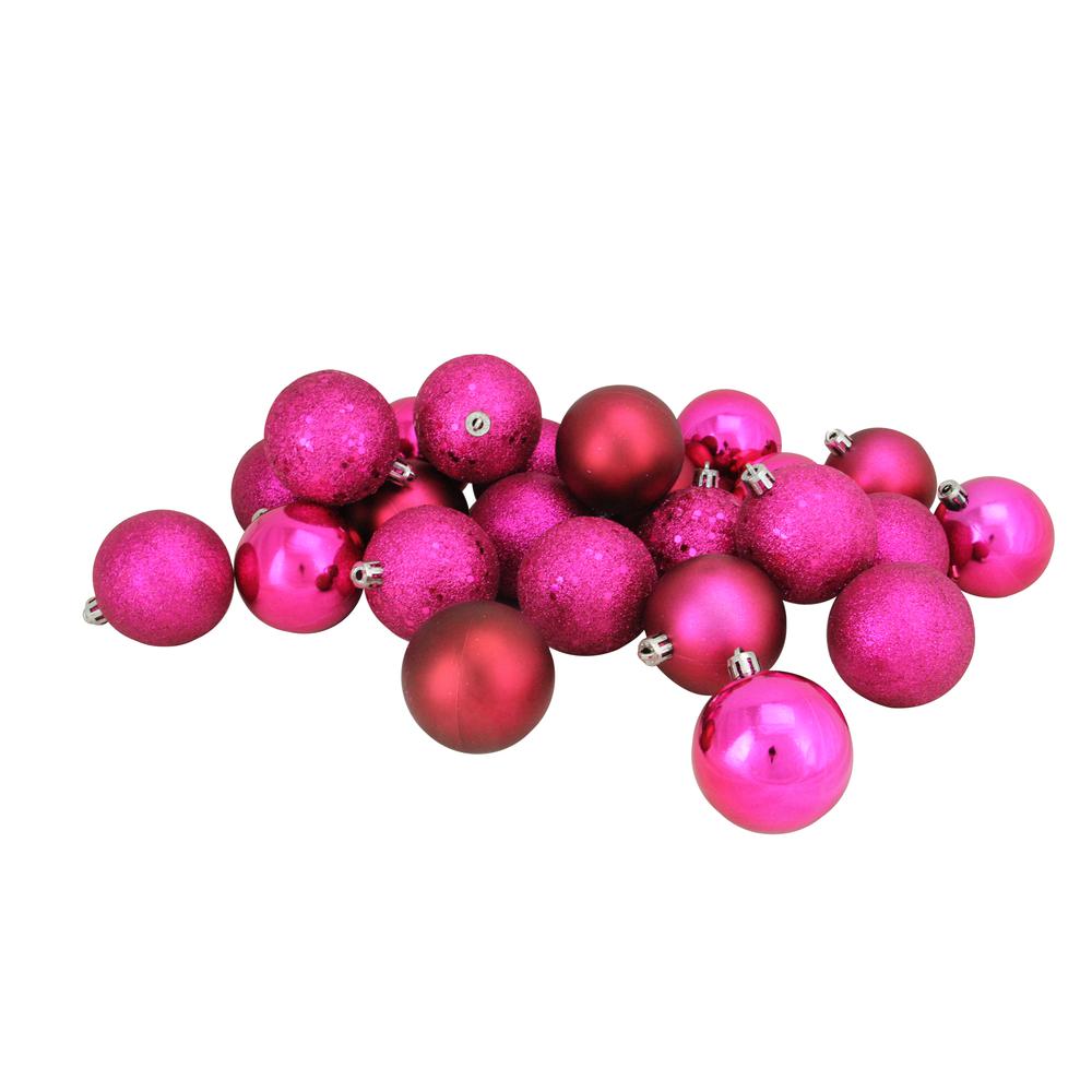 24ct Magenta Pink Shatterproof 4-Finish Christmas Ball Ornaments 2.5" (60mm). Picture 1