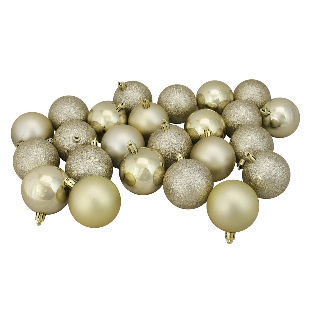 24ct Champagne Gold Shatterproof 4-Finish Christmas Ball Ornaments 2.5" (60mm). Picture 1