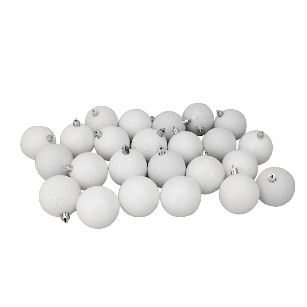 24ct Winter White Shatterproof 4-Finish Christmas Ball Ornament Set 2.5" (60mm). Picture 1