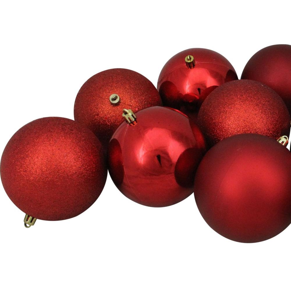 12ct Red Shatterproof 4-Finish Christmas Ball Ornaments 4" (100mm). Picture 4
