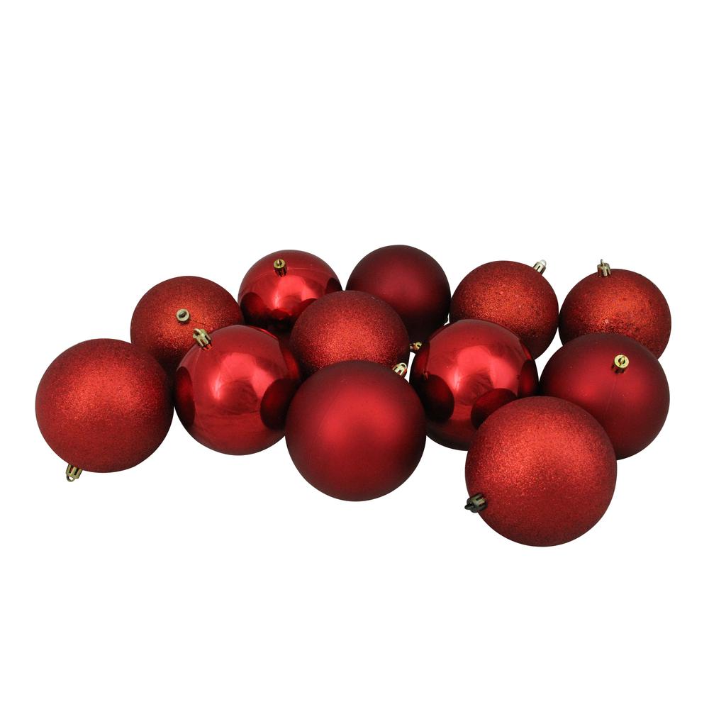 24ct Red Shatterproof 4-Finish Hanging Christmas Ball Ornaments 2.5" (60mm). Picture 1