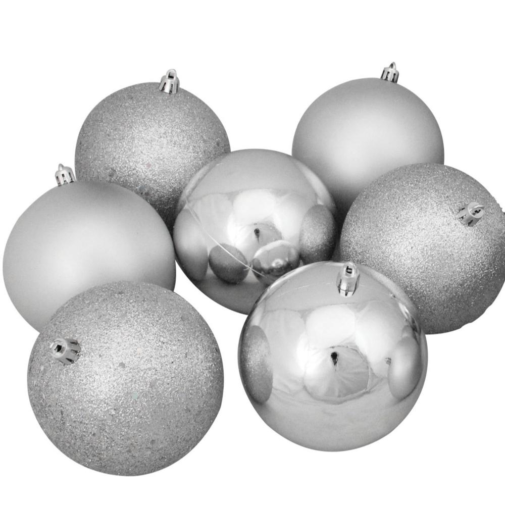 12ct Shatterproof 4-Finish Silver Splendor Christmas Ball Ornaments 4" (100mm). Picture 4