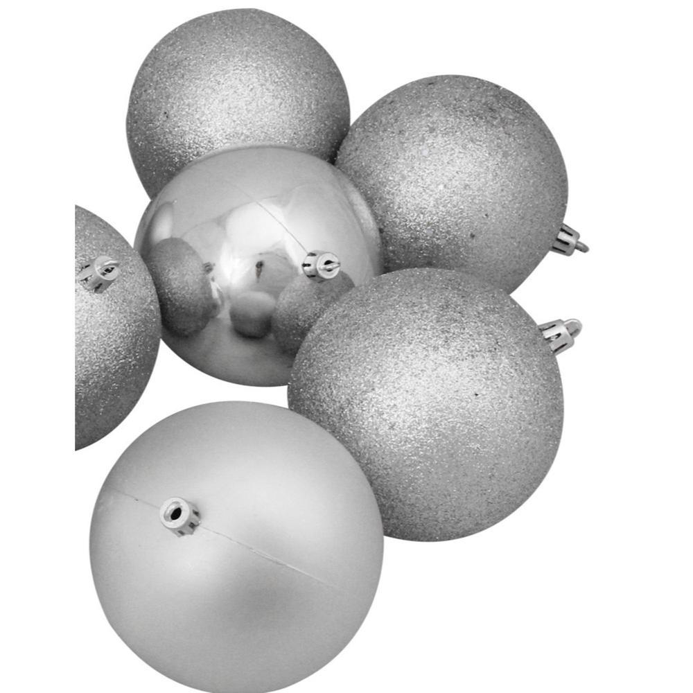 12ct Shatterproof 4-Finish Silver Splendor Christmas Ball Ornaments 4" (100mm). Picture 3