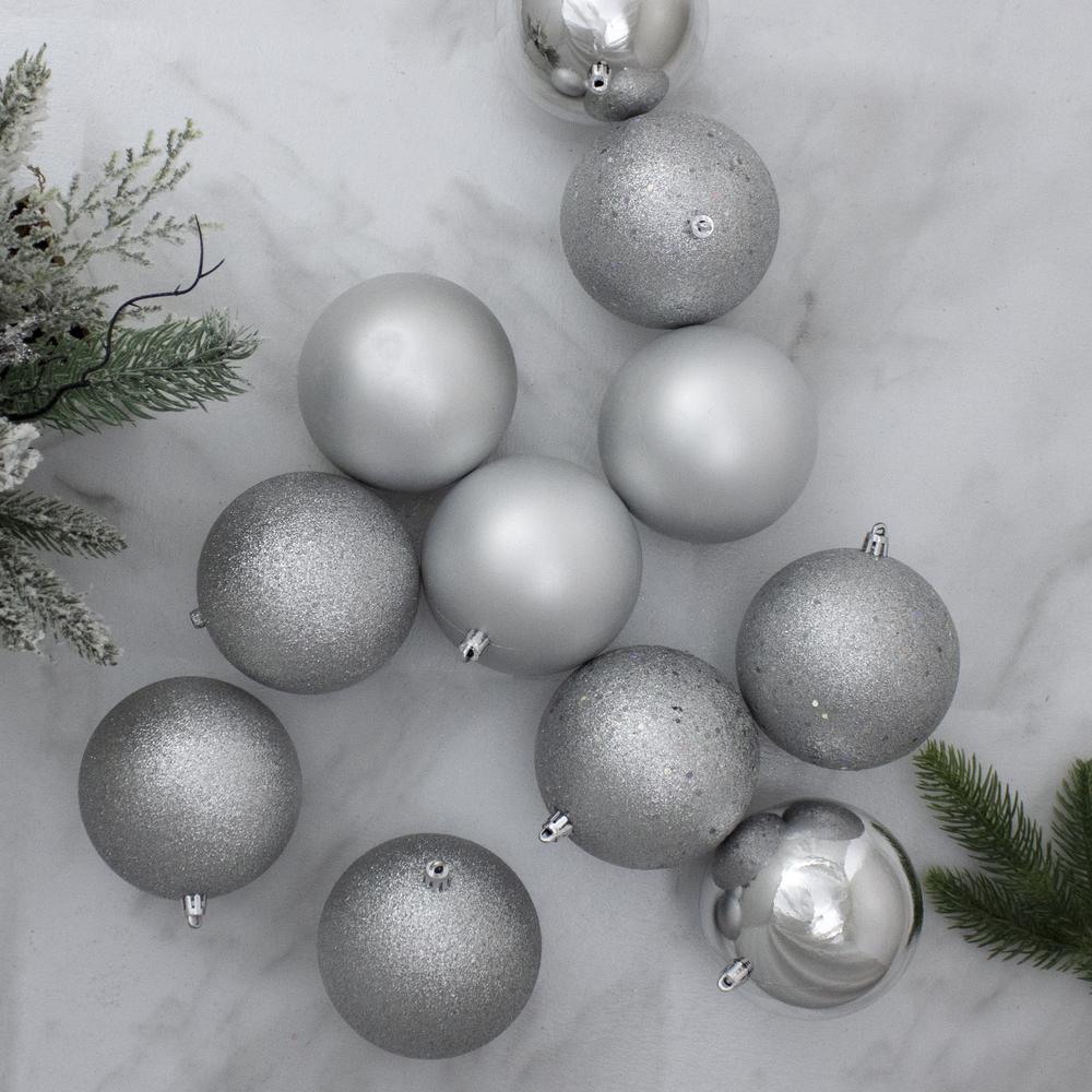 12ct Shatterproof 4-Finish Silver Splendor Christmas Ball Ornaments 4" (100mm). Picture 2
