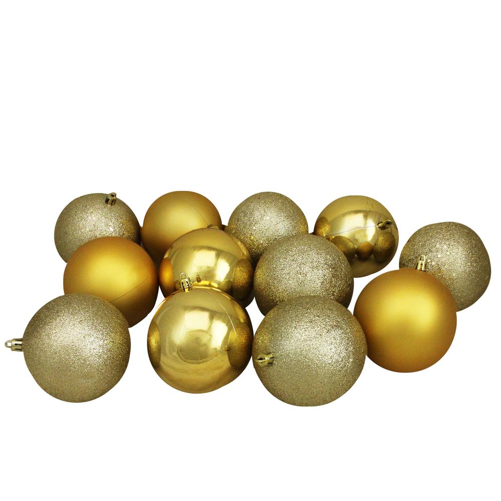 12ct Gold Shatterproof 4-Finish Christmas Ball Ornaments 4" (100mm). Picture 3