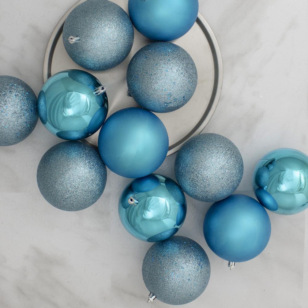 32ct Turquoise Blue Shatterproof 4-Finish Christmas Ball Ornaments 3.25" (80mm). Picture 2