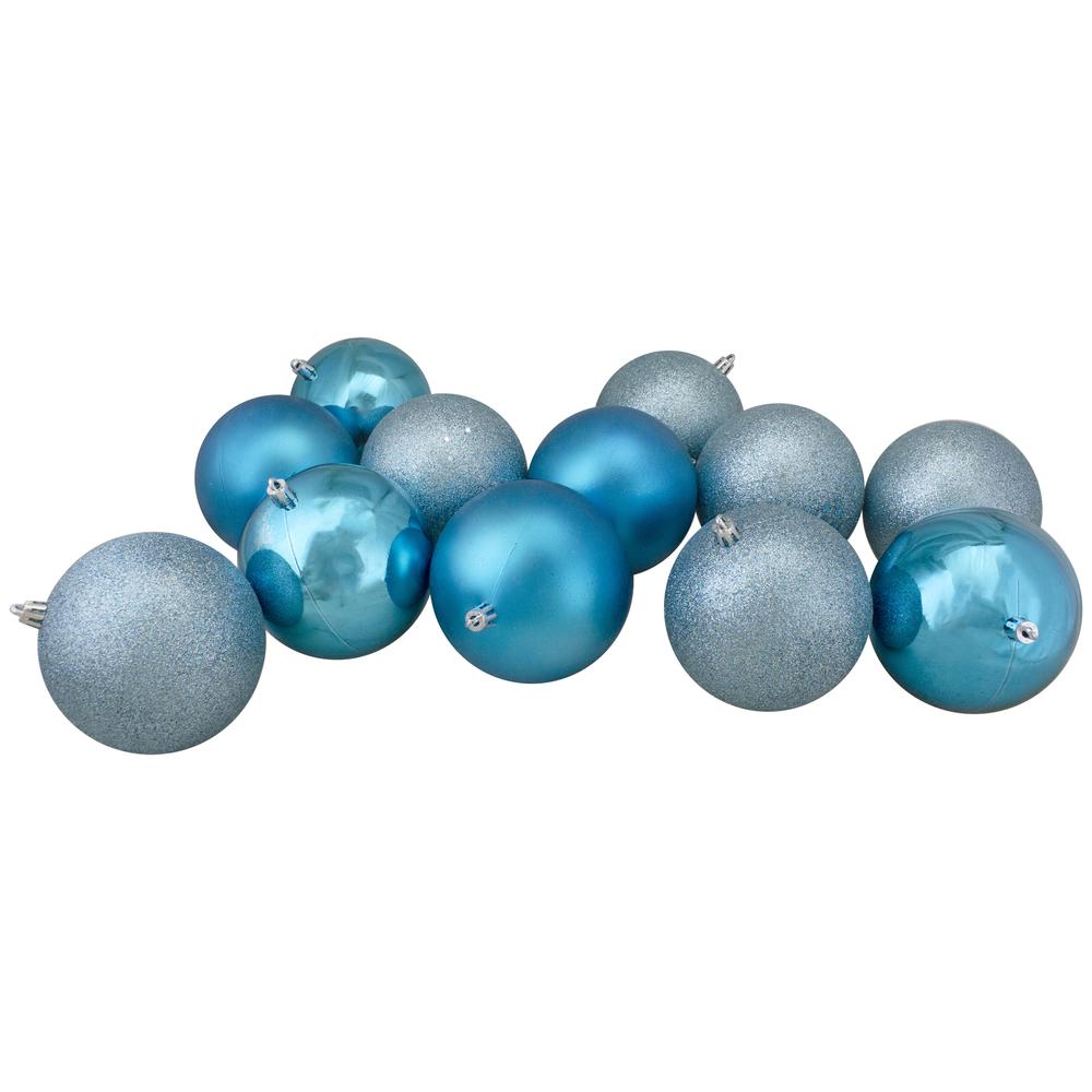 32ct Turquoise Blue Shatterproof 4-Finish Christmas Ball Ornaments 3.25" (80mm). Picture 1