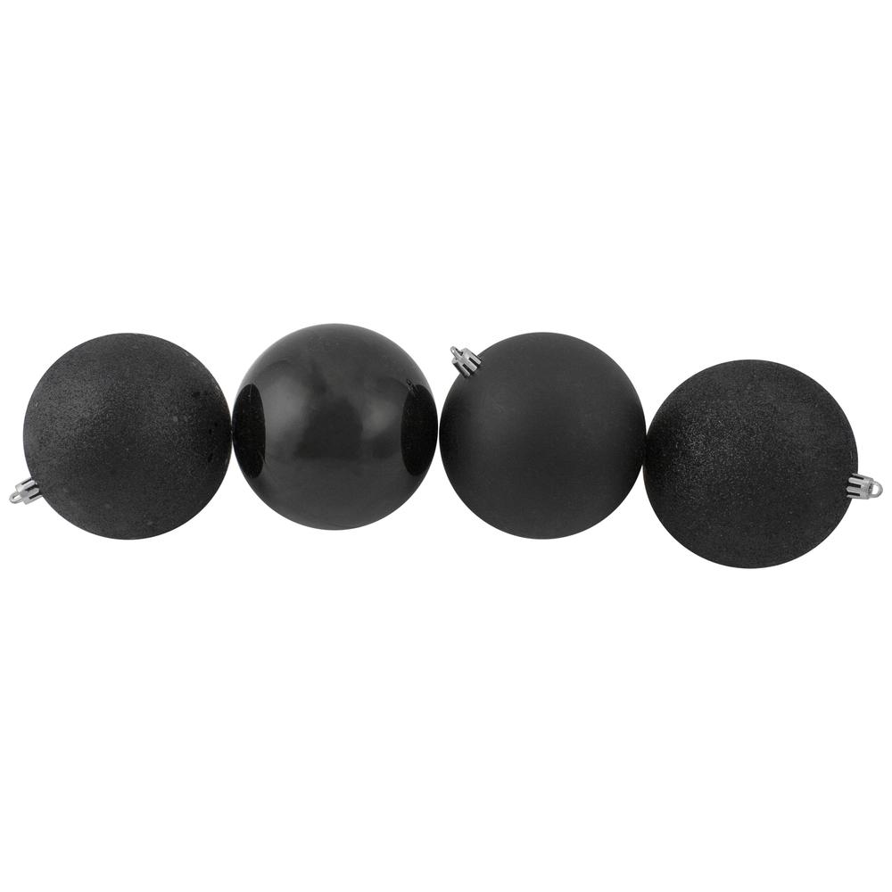 12ct Black Shatterproof 4-Finish Christmas Ball Ornaments 4" (100mm). Picture 3