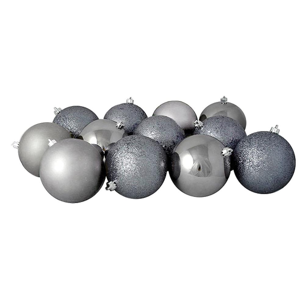 12ct Gray Shatterproof 4-Finish Christmas Ball Ornaments 4" (100mm). Picture 2