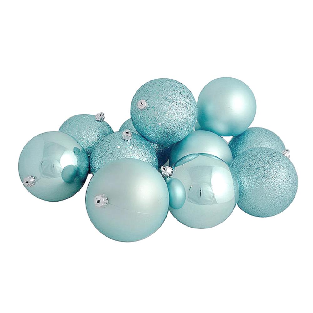 12ct Mermaid Blue Shatterproof 4-Finish Christmas Ball Ornaments 4" (100mm). Picture 1