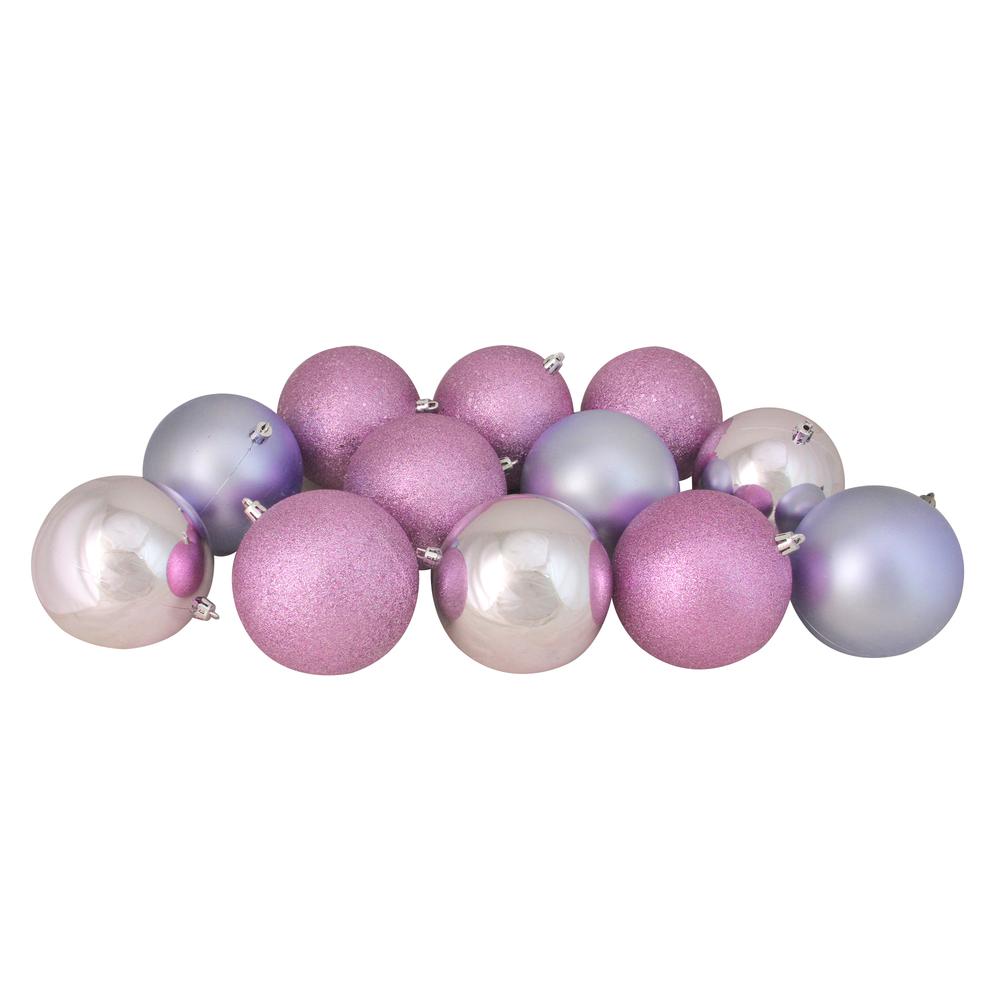 12ct Purple Shatterproof 4-Finish Christmas Ball Ornaments 4" (100mm). Picture 1