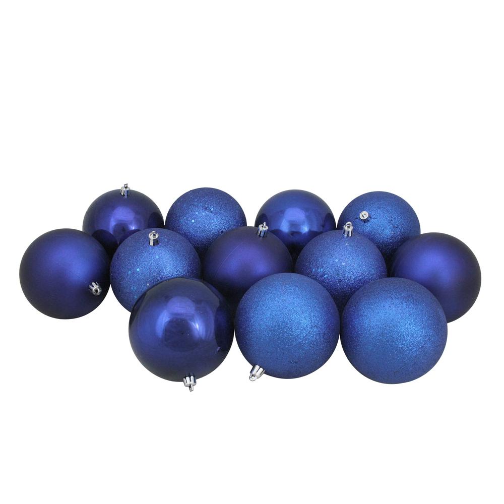 12ct Royal Blue Shatterproof 4-Finish Christmas Ball Ornaments 4" (100mm). Picture 1