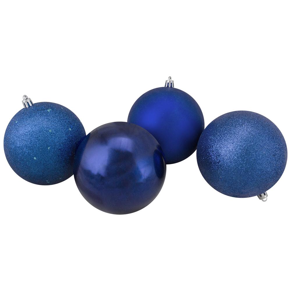 12ct Royal Blue Shatterproof 4-Finish Christmas Ball Ornaments 4" (100mm). Picture 3