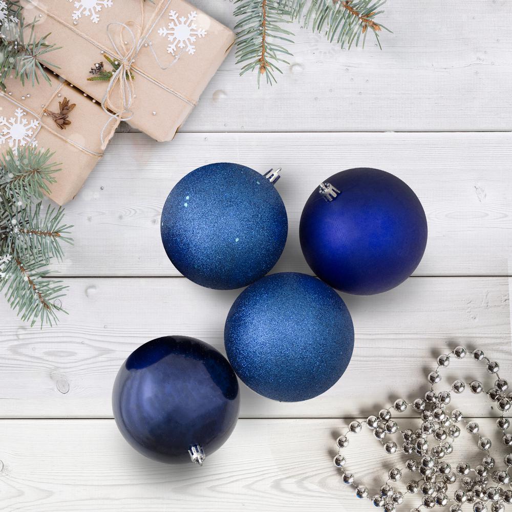 12ct Royal Blue Shatterproof 4-Finish Christmas Ball Ornaments 4" (100mm). Picture 2