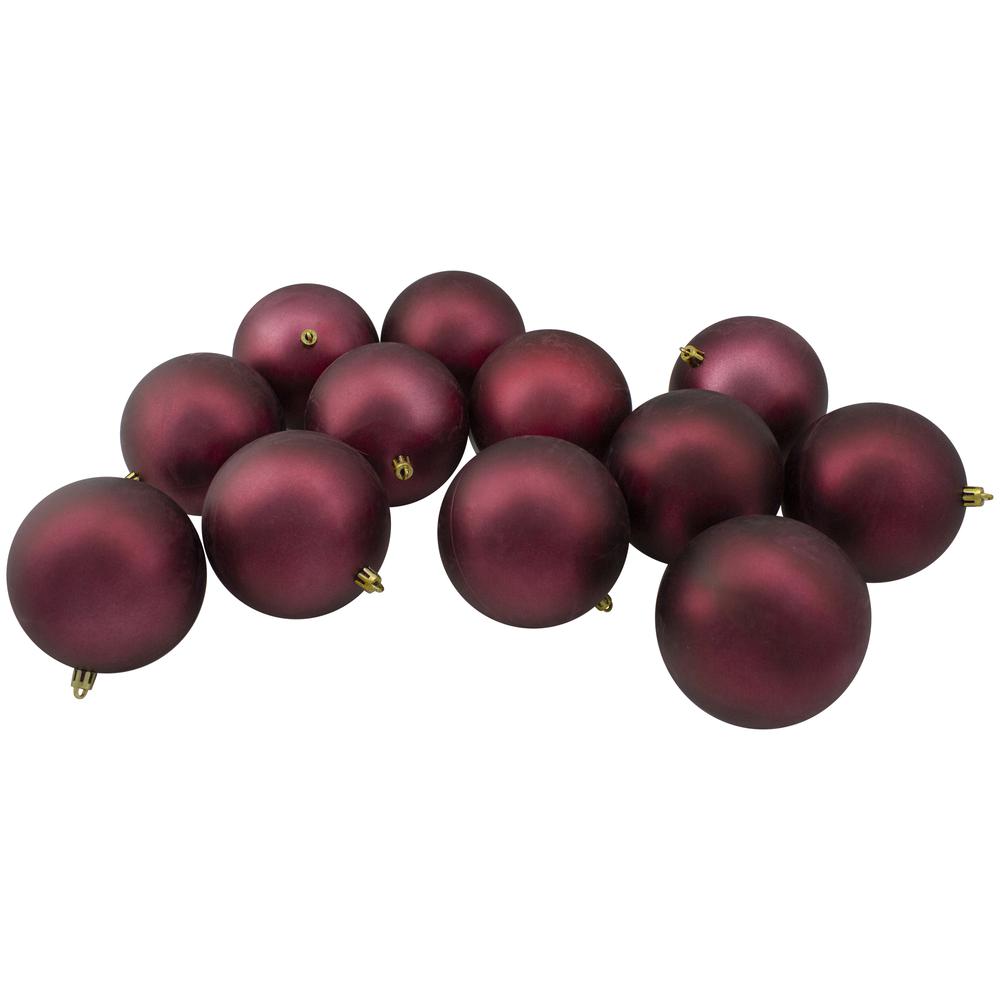 12ct Burgundy Red Shatterproof Matte Christmas Ball Ornaments 4" (100mm). Picture 1