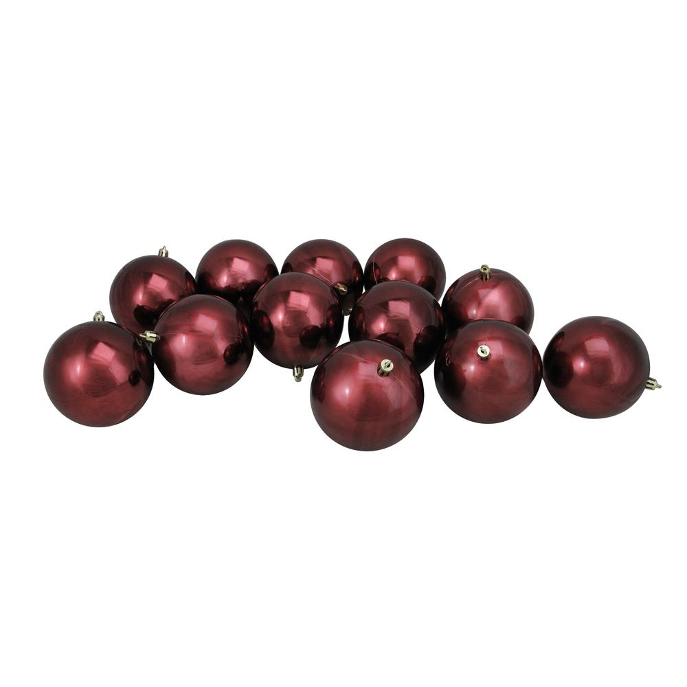12ct Burgundy Red Shatterproof Shiny Christmas Ball Ornaments 4" (100mm). Picture 1