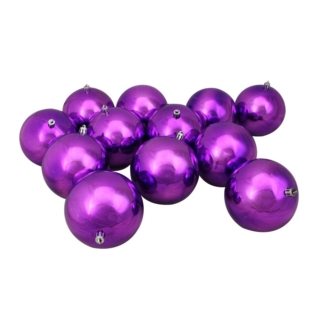 12ct Purple Shatterproof Shiny Christmas Ball Ornaments 4" (100mm). The main picture.