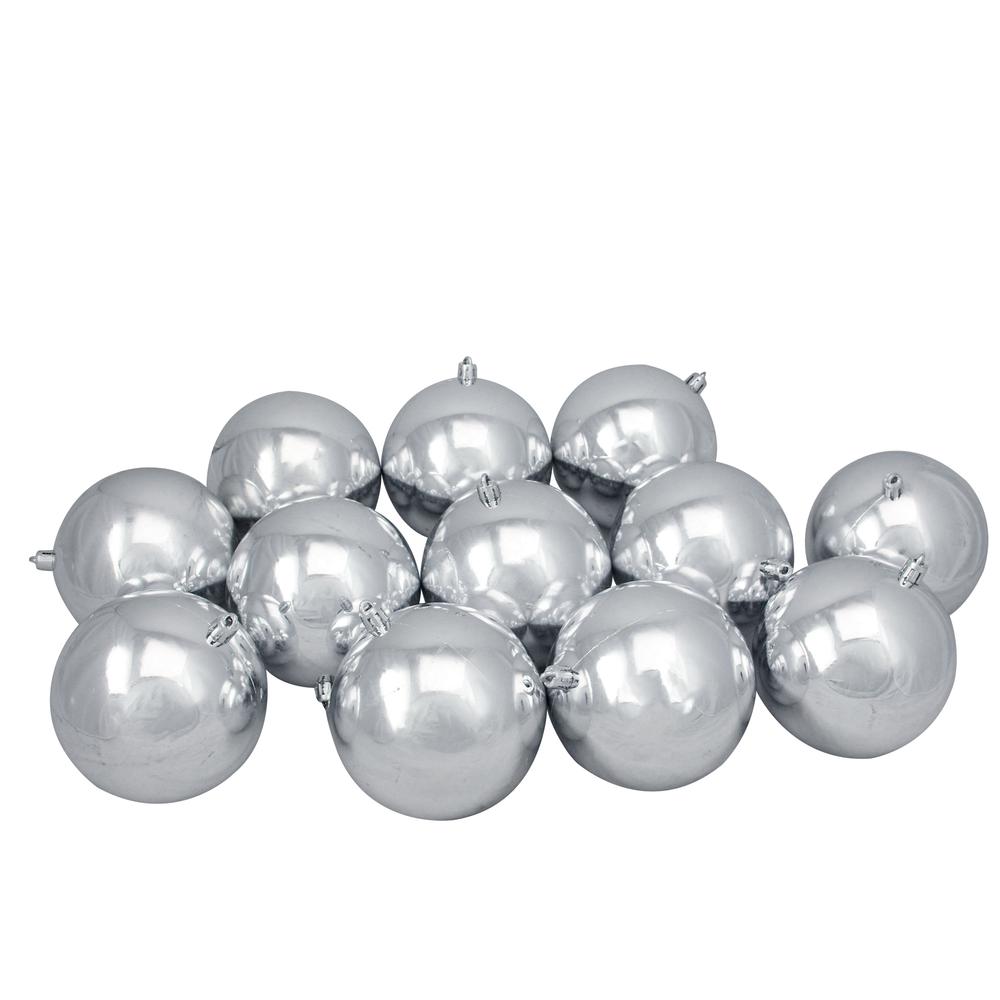 12ct Silver Shatterproof Shiny Christmas Ball Ornaments 4" (100mm). Picture 1