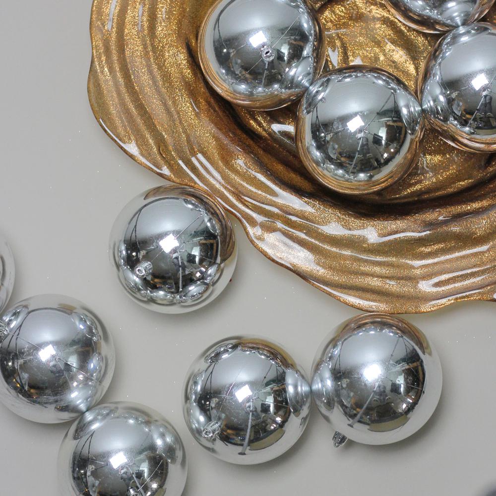 12ct Silver Shatterproof Shiny Christmas Ball Ornaments 4" (100mm). Picture 2