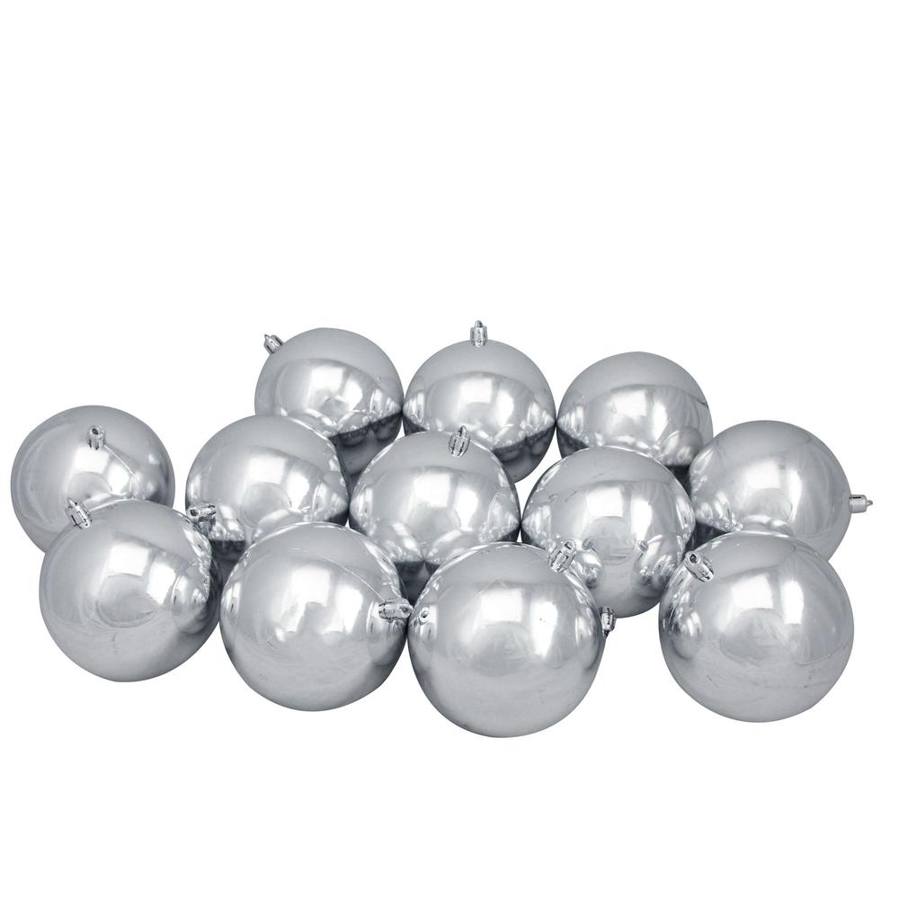 12ct Silver Shatterproof Shiny Christmas Ball Ornaments 4" (100mm). Picture 3