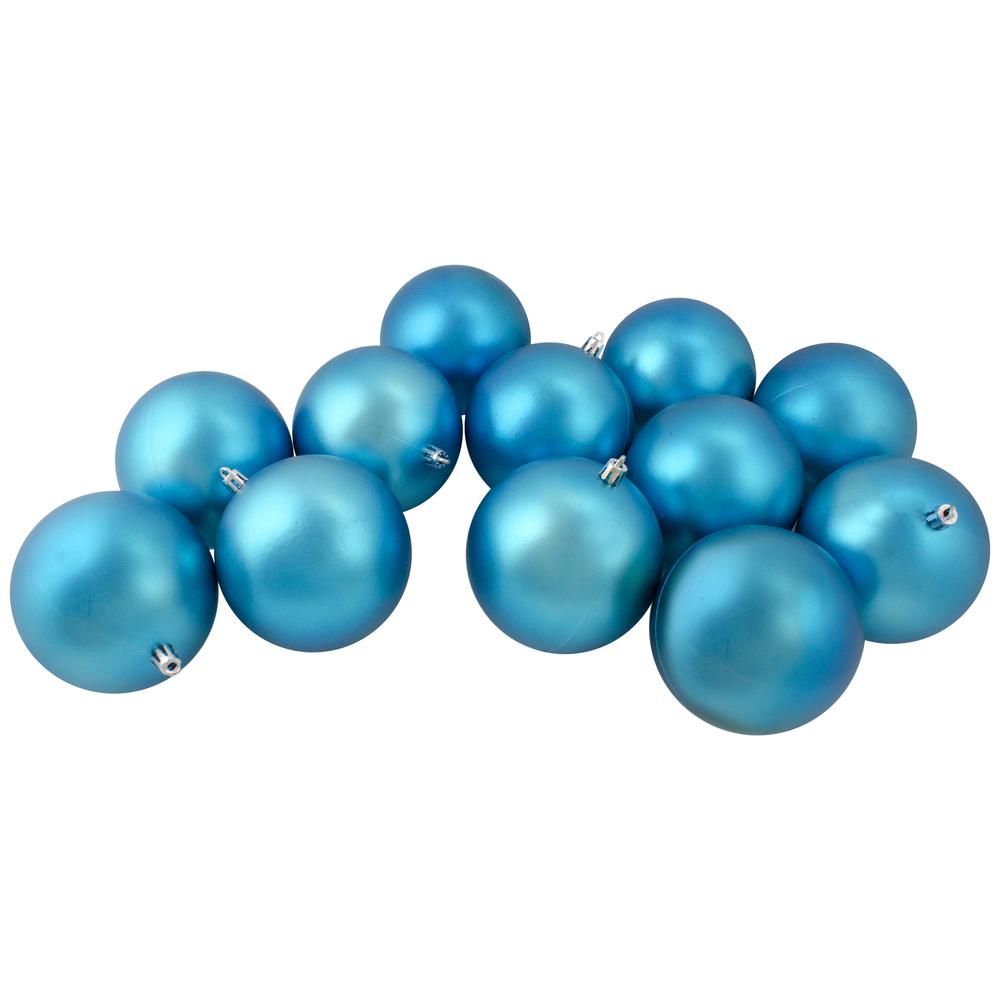 12ct Turquoise Blue Shatterproof Matte Christmas Ball Ornaments 4" (100mm). Picture 1