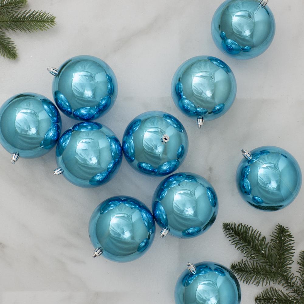 12ct Turquoise Blue Shatterproof Shiny Christmas Ball Ornaments 4" (100mm). Picture 2