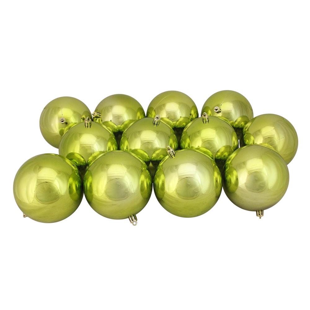 12ct Shiny Kiwi Green Shatterproof Christmas Ball Ornaments 4" (100mm). Picture 1