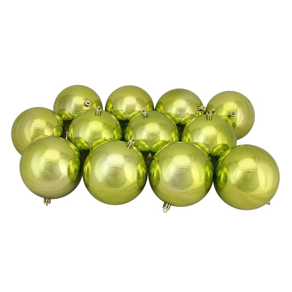 12ct Shiny Kiwi Green Shatterproof Christmas Ball Ornaments 4" (100mm). Picture 2