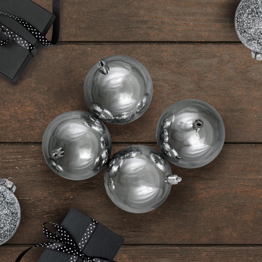 12ct Pewter Gray Shatterproof Shiny Christmas Ball Ornaments 4" (100mm). Picture 2