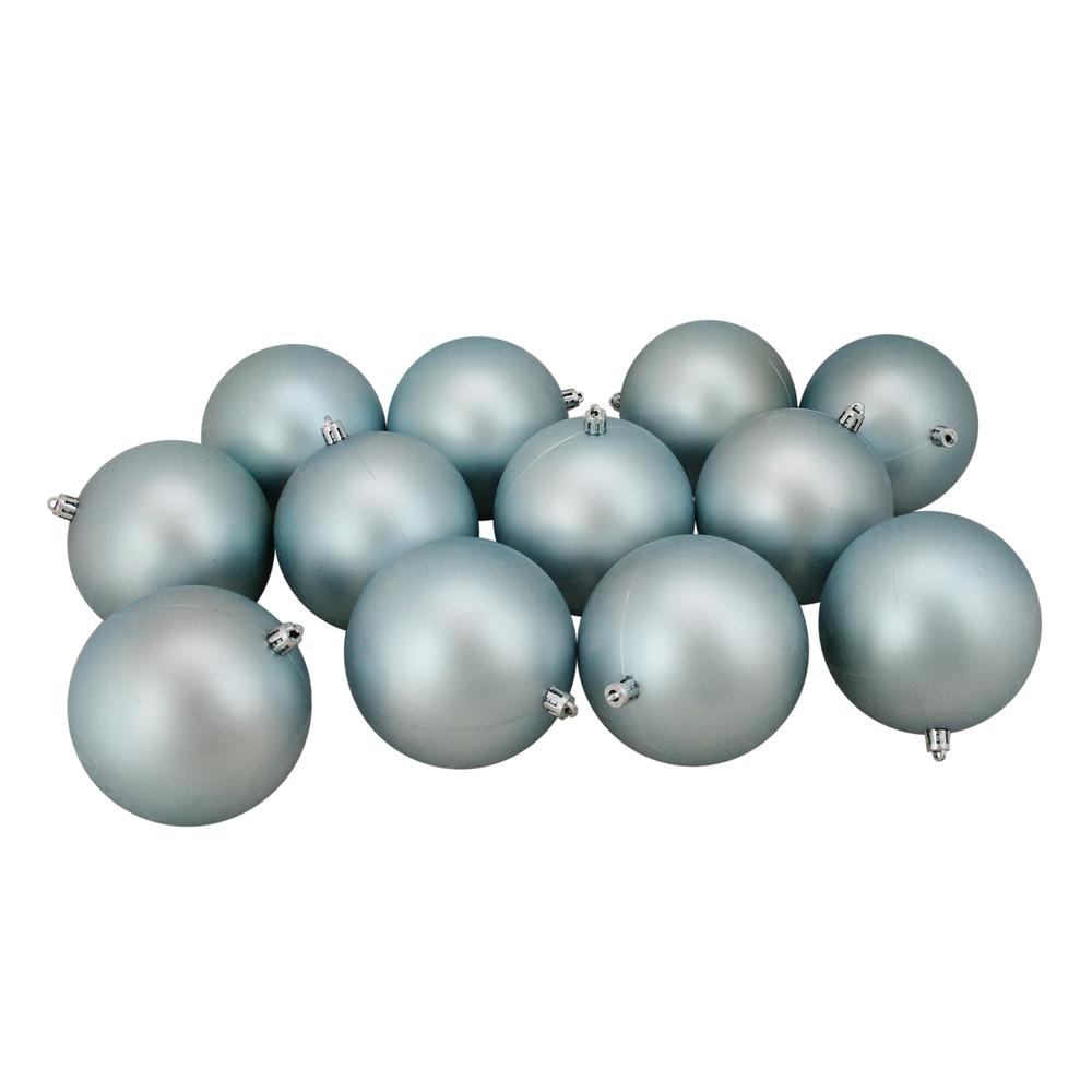 12ct Mermaid Blue Shatterproof Matte Christmas Ball Ornaments 4" (100mm). Picture 1