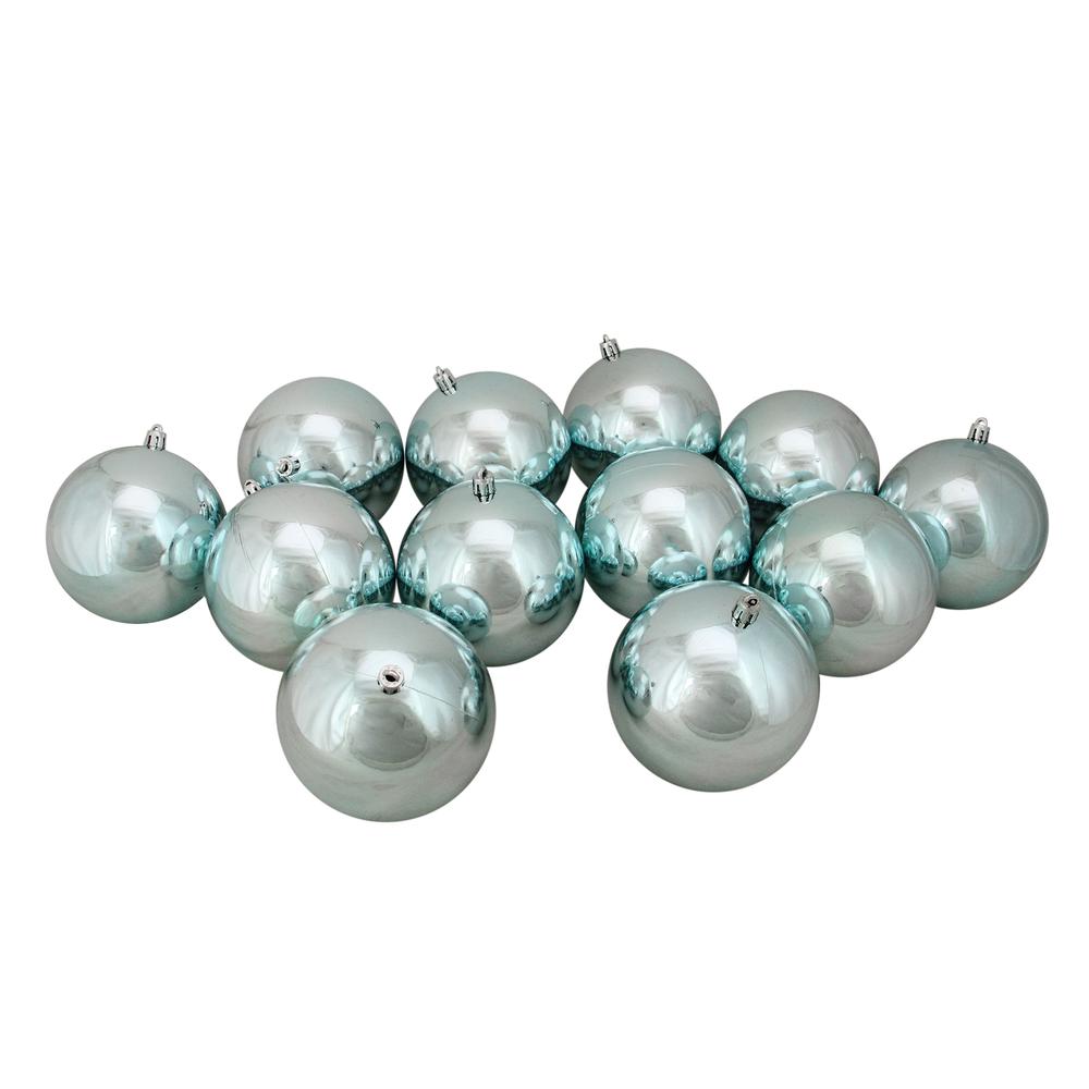 12ct Mermaid Blue Shatterproof Shiny Christmas Ball Ornaments 4" (100mm). Picture 1