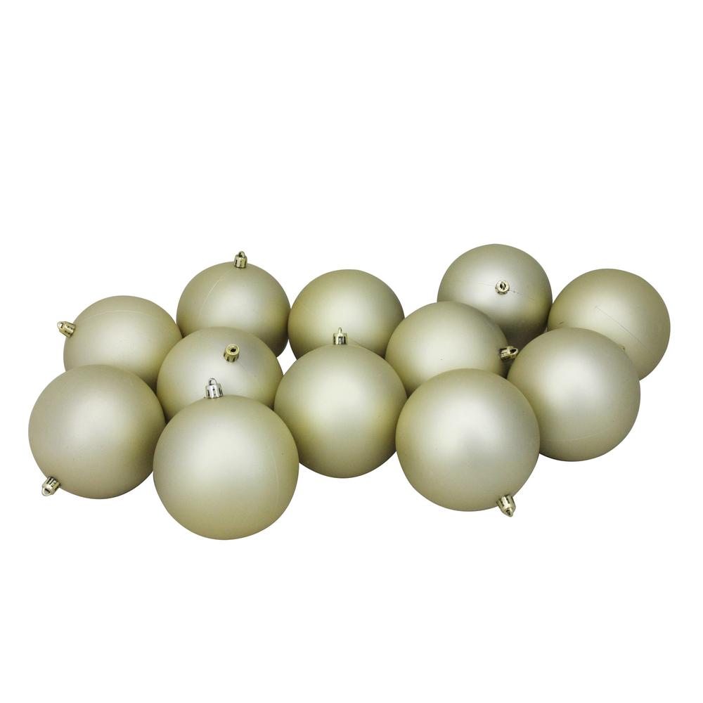 Set of 12 Champagne Gold Shatterproof Matte Christmas Ball Ornaments 4". Picture 1