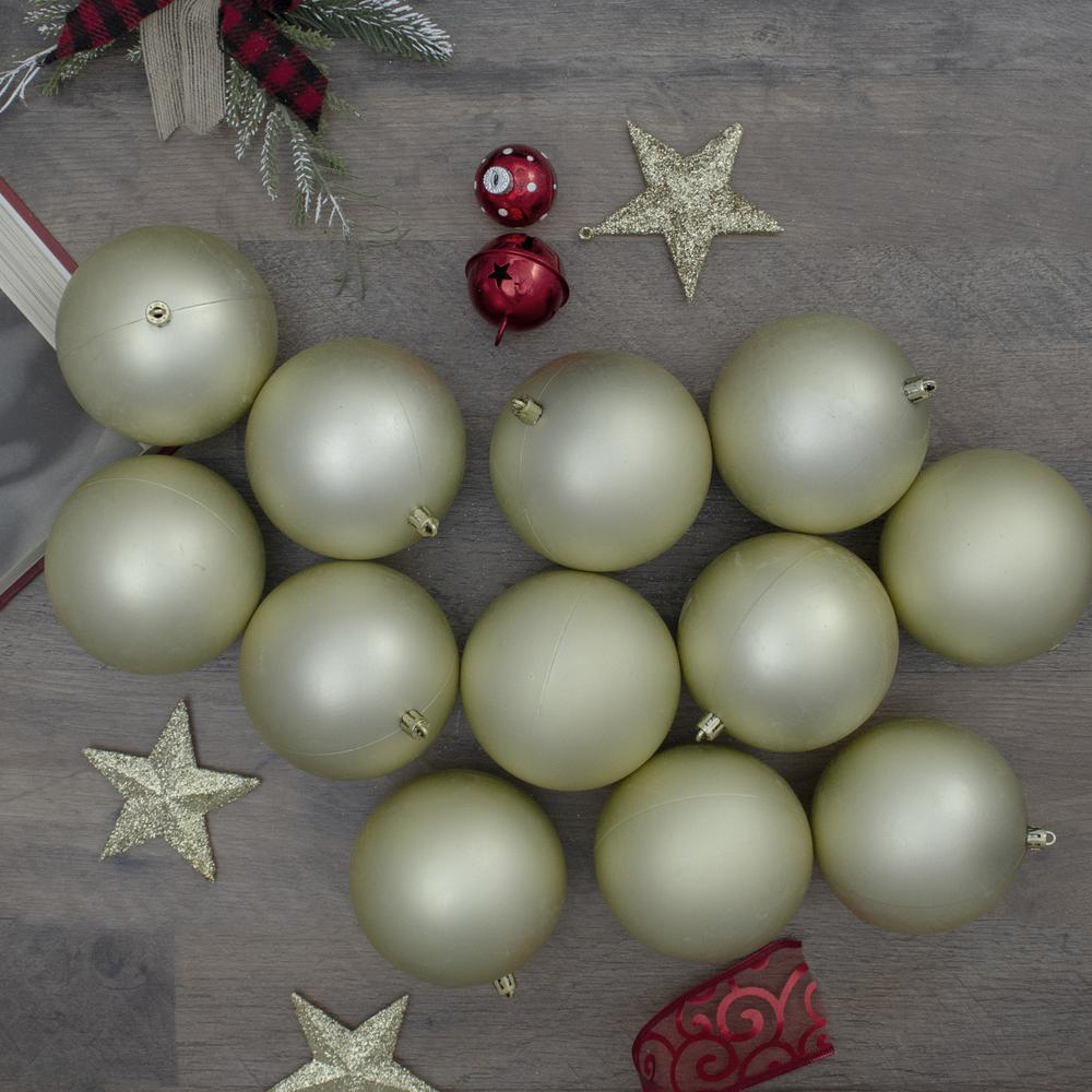 Set of 12 Champagne Gold Shatterproof Matte Christmas Ball Ornaments 4". Picture 2