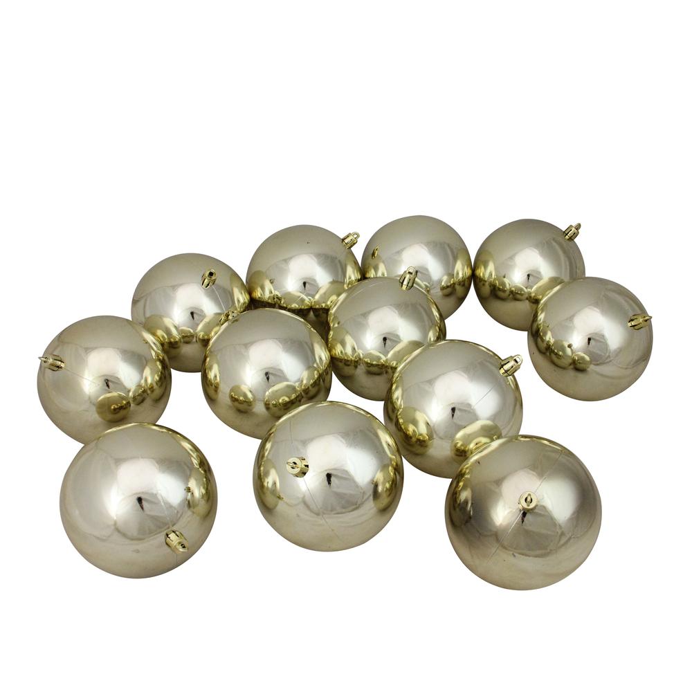 12ct Champagne Gold Shatterproof Shiny Christmas Ball Ornaments 4" (100mm). Picture 1