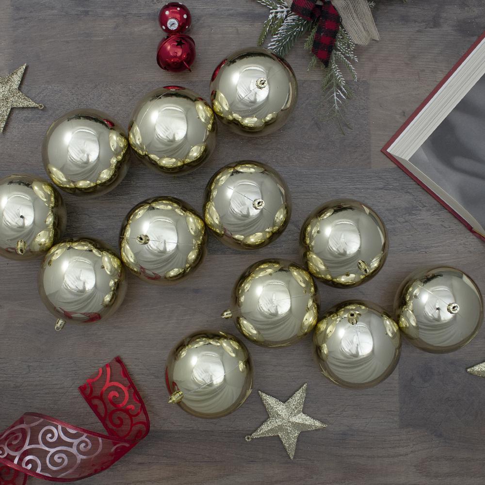 12ct Champagne Gold Shatterproof Shiny Christmas Ball Ornaments 4" (100mm). Picture 2