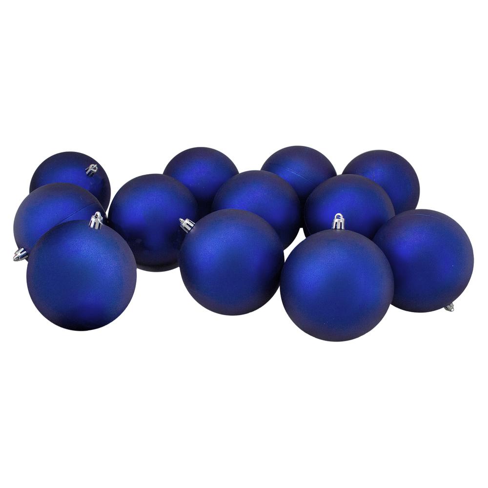 12ct Matte Royal Blue Shatterproof Christmas Ball Ornaments 4" (100mm). Picture 1