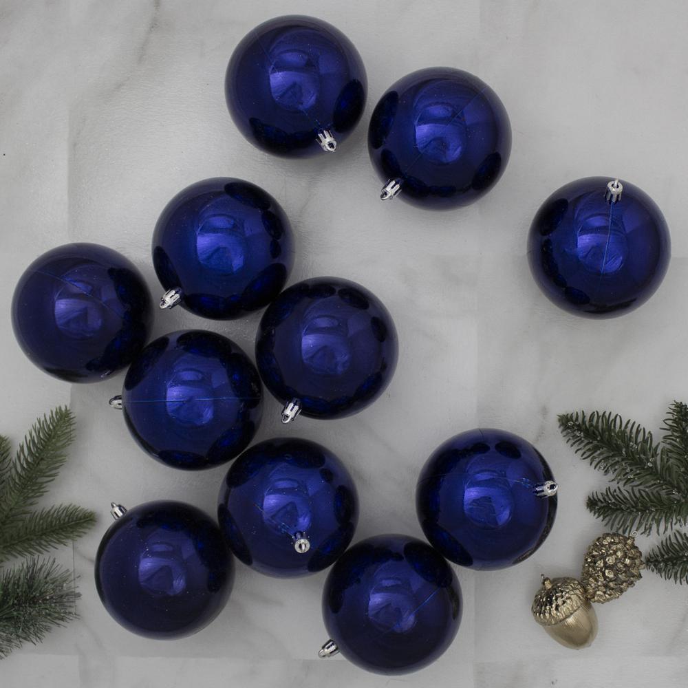 12ct Dark Blue Shiny Shatterproof Christmas Ball Ornaments 4" (101mm). Picture 2