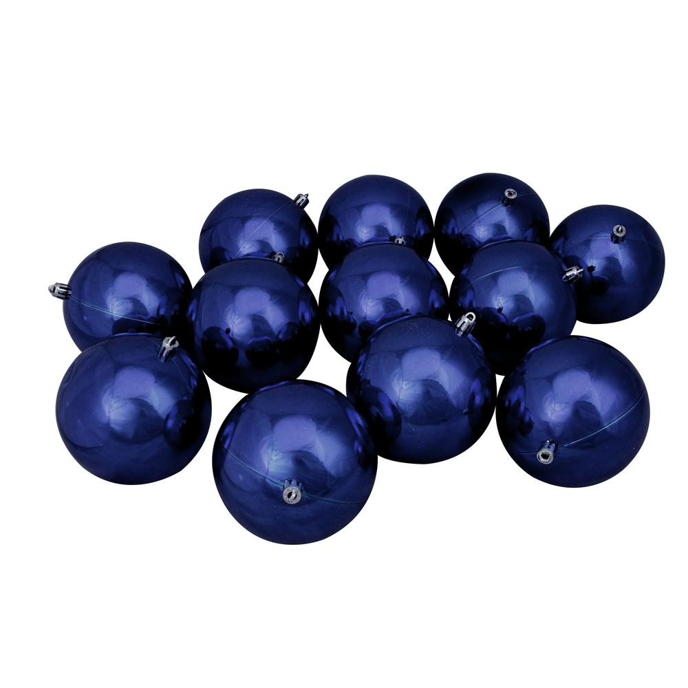 12ct Dark Blue Shiny Shatterproof Christmas Ball Ornaments 4" (101mm). The main picture.