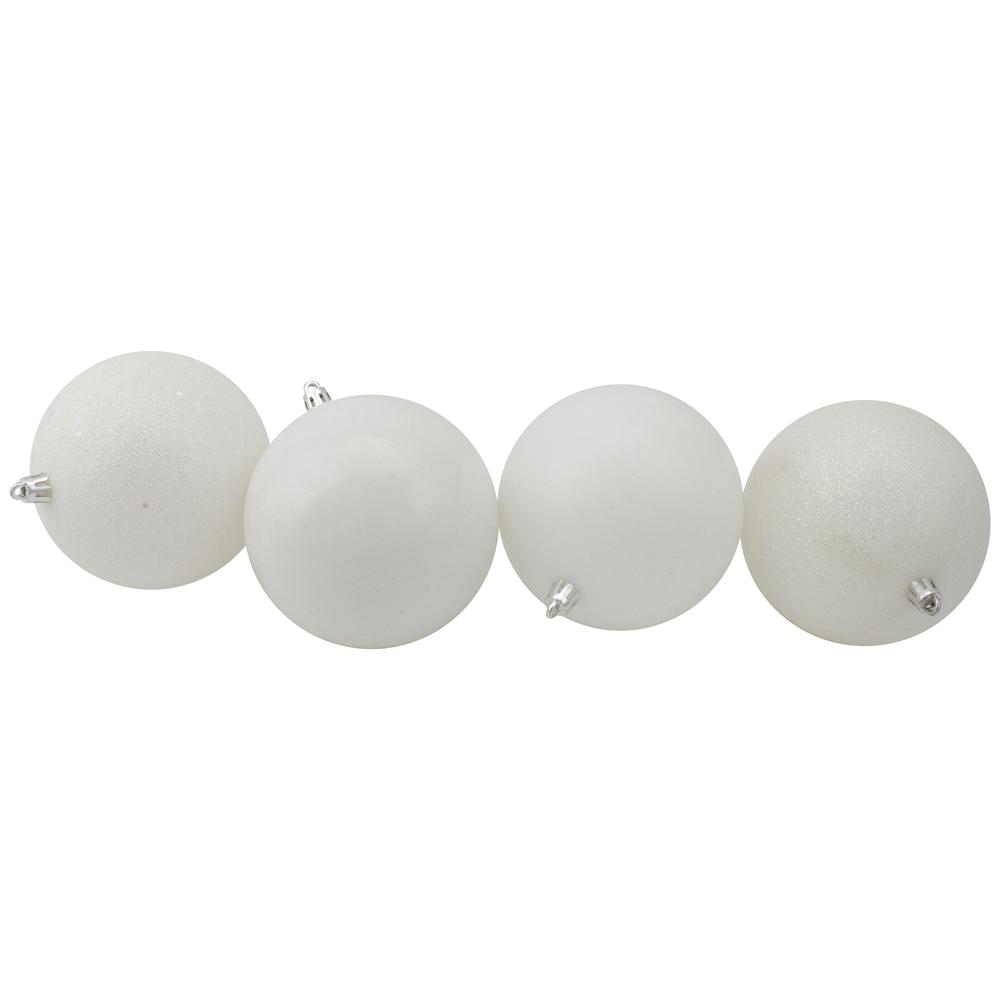 12ct Winter White Shatterproof 4-Finish Christmas Ball Ornaments 4" (100mm). Picture 3