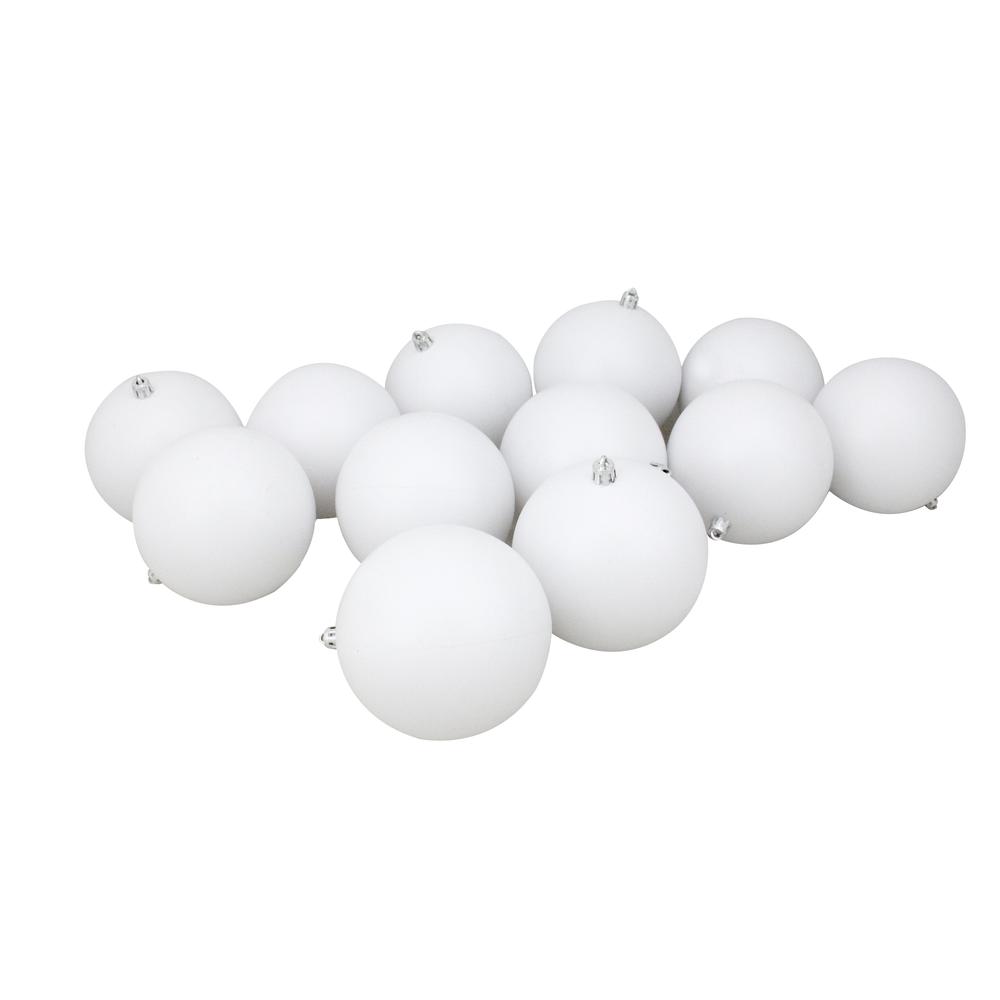 12ct Winter White Shatterproof Matte Christmas Ball Ornaments 4" (100mm). Picture 1